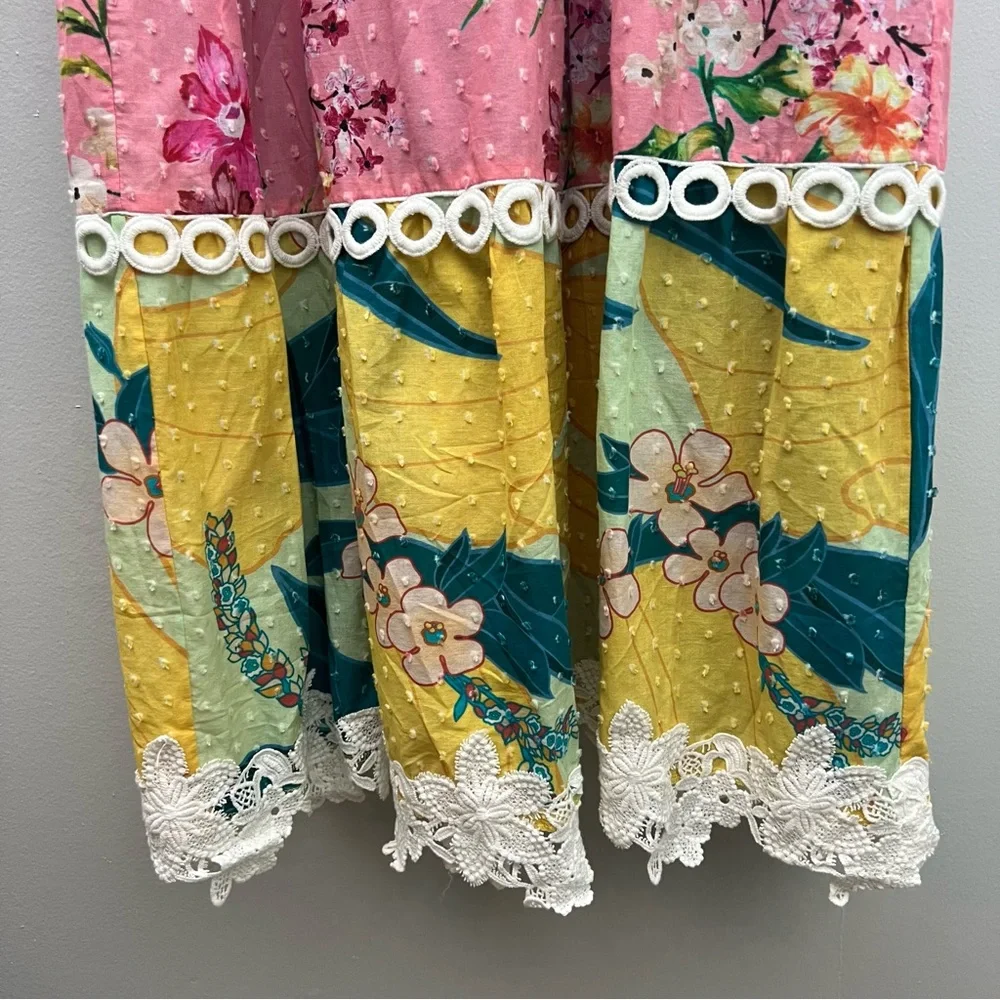 Farm Rio NWT Swiss Dot Mixed Floral MIDI Dress Multi Colored - Picture 9 of 11